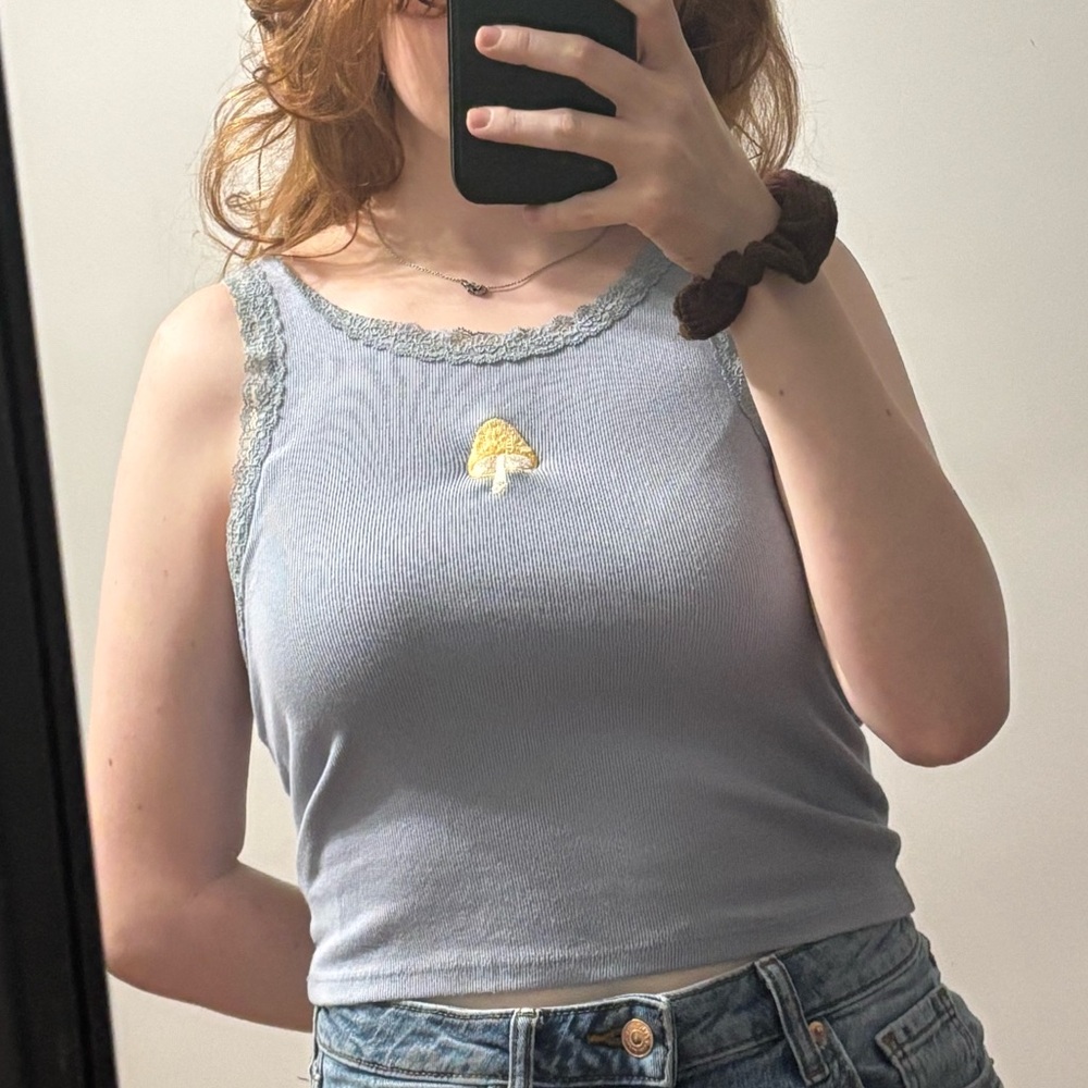 Aeropostale Blue Gray Tank Top with Yellow Mushroom